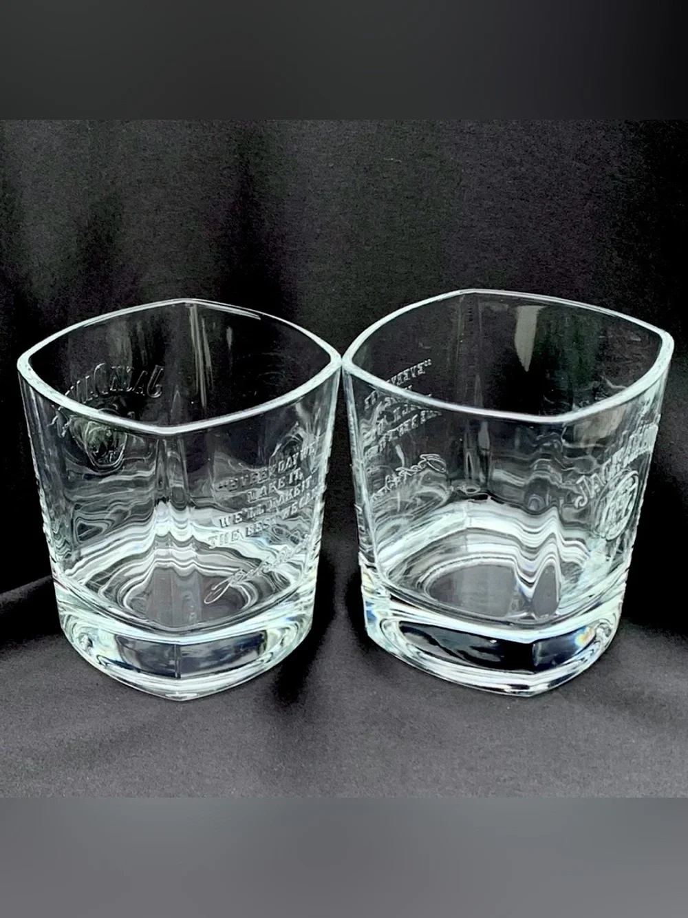 Jack Daniel's Lowball Rocks Square Whiskey Glasses ~ Set of 2